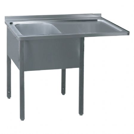 Table de lavage pour cuisine professionnelle 160x70x90 cm 1 vier gouttoir droit