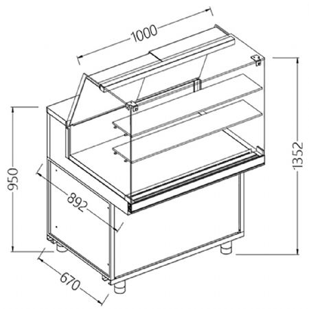 Vitrines neutres pour snacks_vitres hautes 1000x892x1352 mm