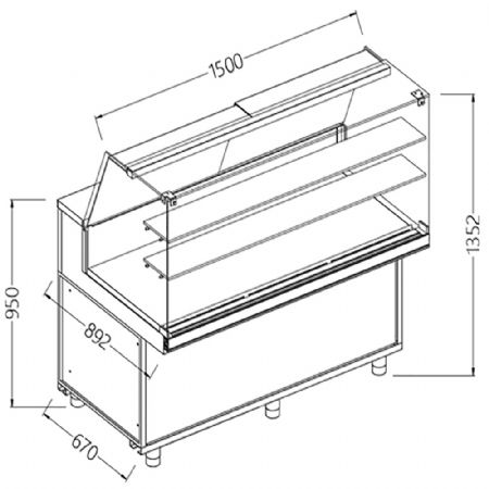 Vitrines neutres pour snacks_vitres hautes 1500x892x1352 mm