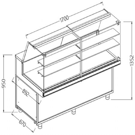 Vitrines neutres pour snacks_vitres hautes 1700x892x1352 mm