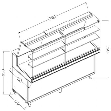 Vitrines neutres pour snacks_vitres hautes 2100x892x1352 mm