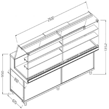 Vitrines neutres pour snacks_vitres hautes 2500x892x1352 mm