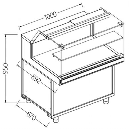 Vitrines neutres pour snacks_vitres basses 1000x892x1182 mm