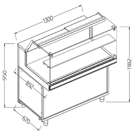 Vitrines neutres pour snacks_vitres basses 1300x892x1182 mm