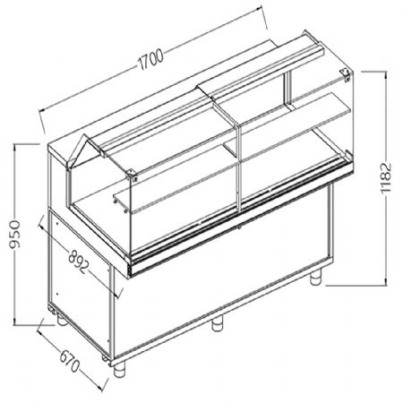 Vitrines neutres pour snacks_vitres basses 1700x892x1182 mm