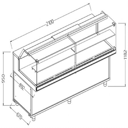 Vitrines neutres pour snacks_vitres basses 2100x892x1182 mm