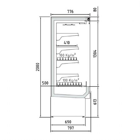 Vitrine murale rfrigre, ventil avec groupe, 2 portes battantes 998x797x2000 mm