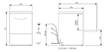 Lave-verres/vaisselle professionnel avec commandes lectroniques panier 500x500 mm - 600x600x720 mm