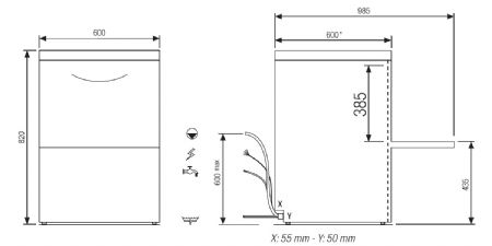 Lave-vaisselle professionnel avec adoucisseur panier 500x500 mm - Commutable en 230 V