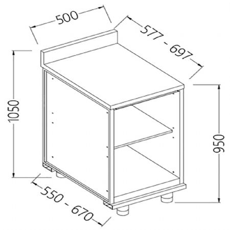 Meuble arrire neutre, avec dosseret 500x550x1050 mm