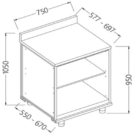 Meuble arrire neutre, avec dosseret 750x550x1050 mm