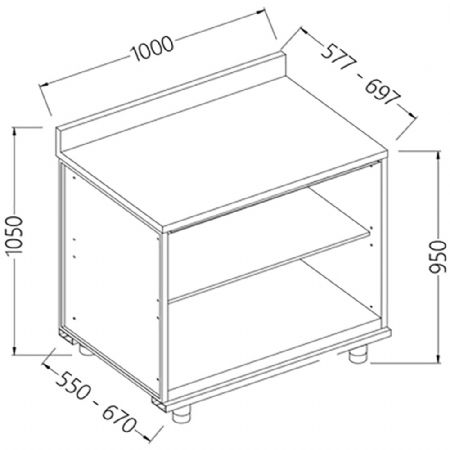 Meuble arrire neutre, avec dosseret 1000x695x950/1162 mm