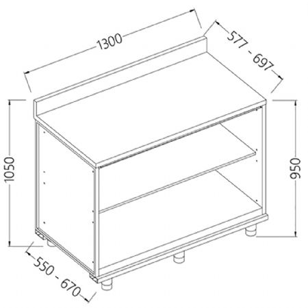 Meuble arrire neutre, avec dosseret 1300x550x1050 mm