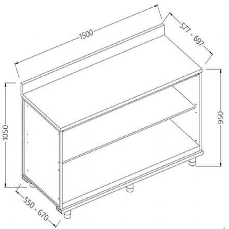 Meuble arrire neutre, avec dosseret 1500x550x1050 mm