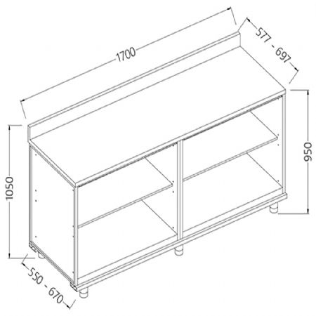 Meuble arrire neutre, avec dosseret 1700x550x1050 mm