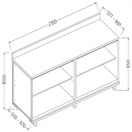 Meuble arrire neutre, avec dosseret 2100x550x1050 mm