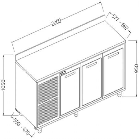 Arrire-comptoirs rfrigrs B.T. avec moteur avec dosseret 2000x550x1050 mm