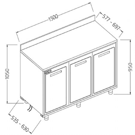 Arrire-comptoirs rfrigrs B.T. moteur  distance sans dosseret 1500x535x1050 mm