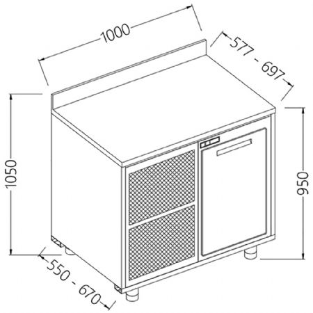 Meuble arrire neutre, avec dosseret 1000x550x1050 mm