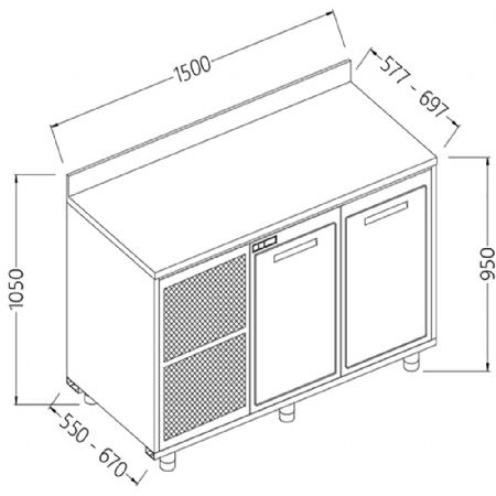 Meuble arrire neutre, avec dosseret 1500x550x950/1162 mm