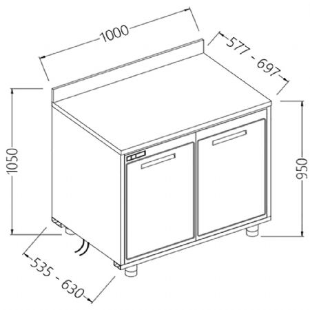 Arrire-comptoirs rfrigrs T.N. moteur  distance avec dosseret 1000x630x1050 mm