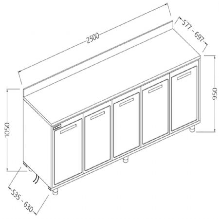 Arrire-comptoirs rfrigrs T.N. moteur  distance avec dosseret 2500x535x1050 mm