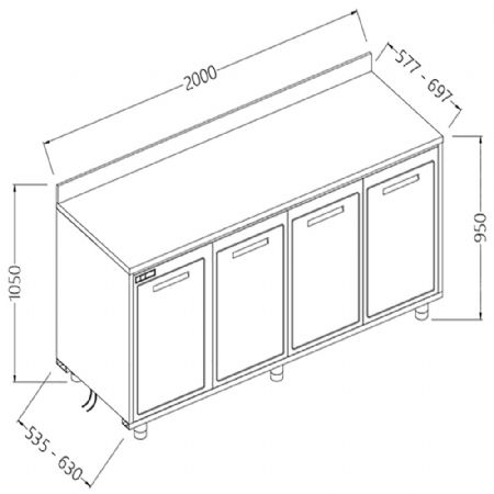 Arrire-comptoirs rfrigrs T.N. moteur  distance avec dosseret 2000x535x1050 mm