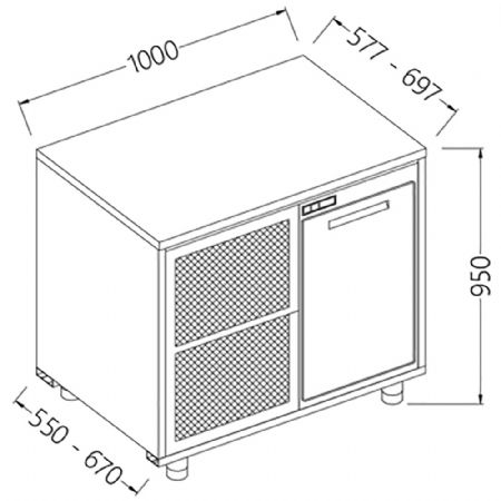 Arrire-comptoirs rfrigrs B.T. avec moteur sans dosseret 1000x550x1050 mm