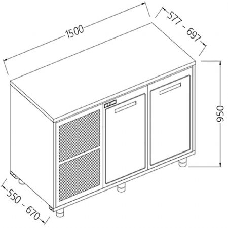 Arrire-comptoirs rfrigrs B.T. avec moteur sans dosseret 1500x550x1050 mm