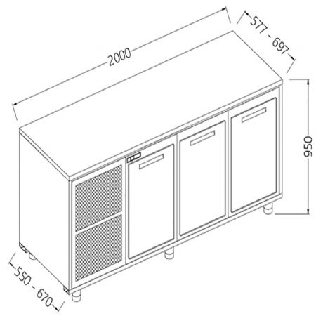 Arrire-comptoirs rfrigrs B.T. avec moteur sans dosseret 2000x550x1050 mm