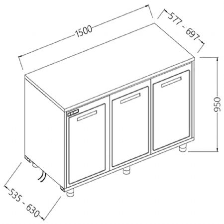 Arrire-comptoirs rfrigrs B.T. moteur  distance sans dosseret 1500x535x950 mm