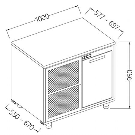 Arrire-comptoirs rfrigrs T.N. avec moteur sans dosseret 1000x550x950 mm