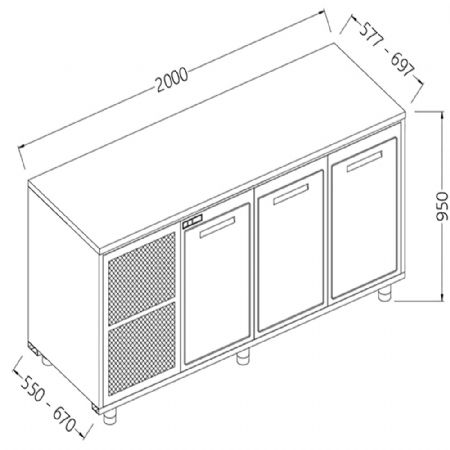 Arrire-comptoirs rfrigrs T.N. avec moteur sans dosseret 2000x550x950 mm