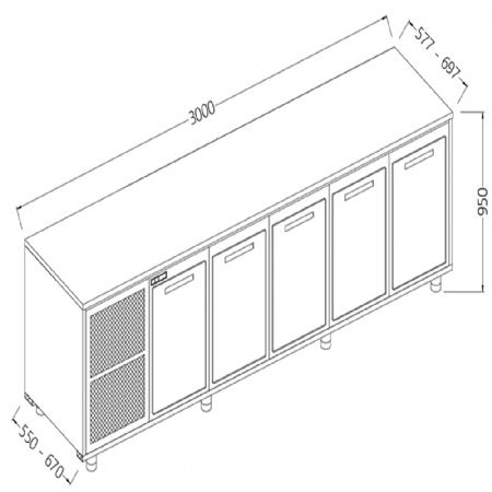 Arrire-comptoirs rfrigrs T.N. avec moteur sans dosseret 3000x550x950 mm