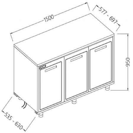 Arrire-comptoirs rfrigrs T.N. moteur  distance sans dosseret 1500x535x950 mm