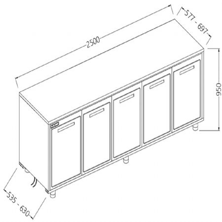 Arrire-comptoirs rfrigrs T.N. moteur  distance sans dosseret 2500x630x950 mm