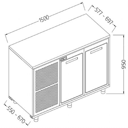 Arrire-comptoirs rfrigrs T.N. avec moteur sans dosseret 1500x550x950 mm