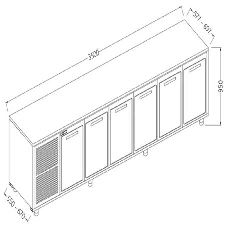 Arrire-comptoirs rfrigrs T.N. avec moteur sans dosseret 3500x550x950 mm