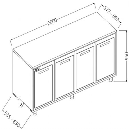 Arrire-comptoirs rfrigrs T.N. moteur  distance sans dosseret 2000x535x950 mm