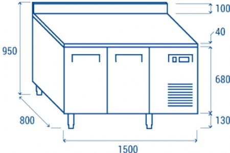 Table rfrigre positive +2 / +8 600X400 2 portes dosseret inox 362L - 1507x800x950 mm