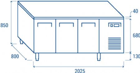 Table rfrigre positive +2 / +8 600X400 3 portes inox 561L - 2025x800x850 mm