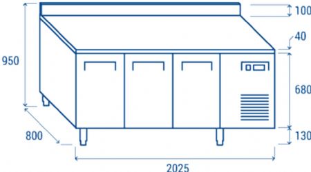 Table rfrigre positive +2 / +8 600X400 3 portes dosseret inox 561L - 2025x800x950 mm