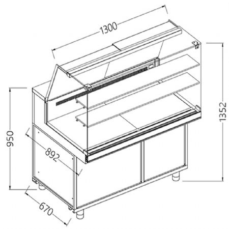 Comptoir vitrine neutre x boulangerie EN & GN, vitre haute 1300x890x1350 mm