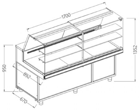 Comptoir vitrine neutre x boulangerie EN & GN, vitre haute 1700x890x1350 mm