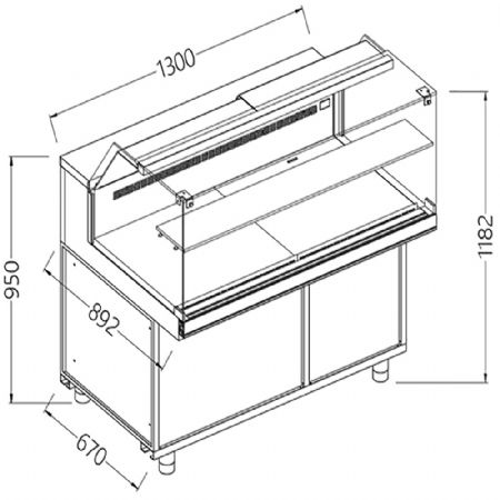 Comptoir vitrine neutre x boulangerie EN & GN, vitre basse 1300x890x1180 mm