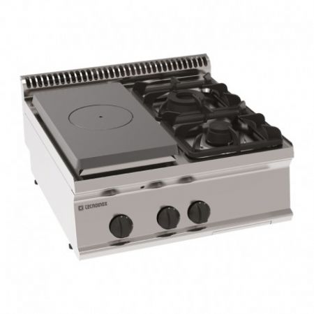 Plaque de cuisson - Top 2 feux vifs gaz + 1/2 plaque coup de feu  poser - Gamme 700 - Module 350 - PCP70G7