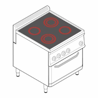 Fourneau dessus lectrique sur four ventil lectrique GN1/1 - 4 plaques vitrocramiques - Gamme 700 - PFC70V7