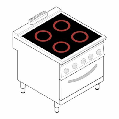 Fourneau dessus lectrique sur four lectrique ventil GN1/1 - 4 plaques vitrocramiques - Gamme 900 - PFC8VE9