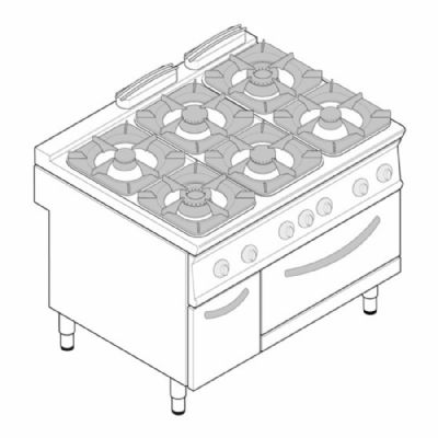 Fourneau dessus gaz sur four gaz statique GN2/1 + placard - 6 feux - Gamme 900 - Modules 400 - PFG12SGG9