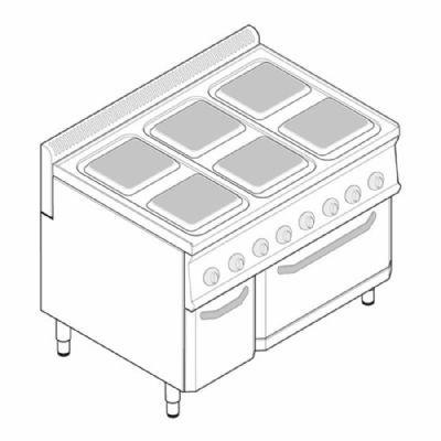 Fourneau dessus lectrique sur four lectrique + placard - 6 plaques carres - Gamme 700 - Modules 350 - PFS105V7